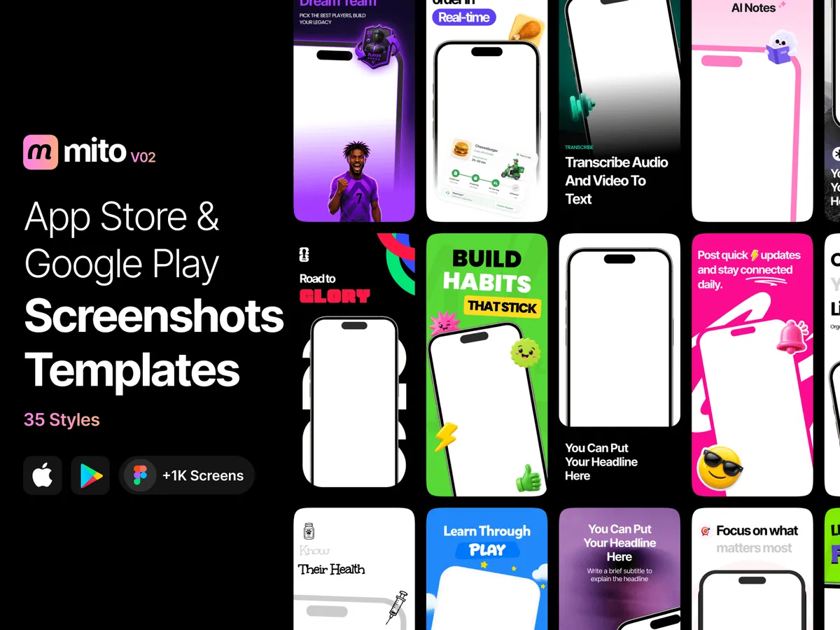 Mito - App Store & Google Play Screenshots Templates V02